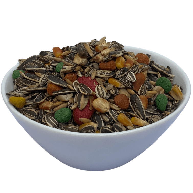 Misturas para pássaros papagaios com extrusados e frutas Top Birds.